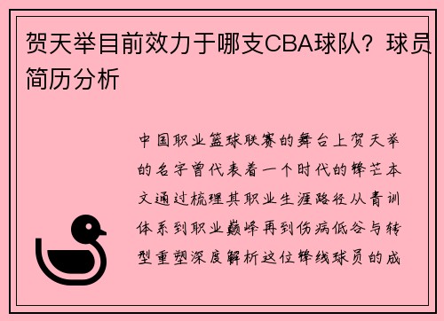 贺天举目前效力于哪支CBA球队？球员简历分析