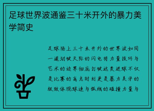 足球世界波通鉴三十米开外的暴力美学简史