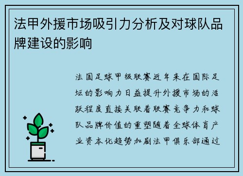 法甲外援市场吸引力分析及对球队品牌建设的影响