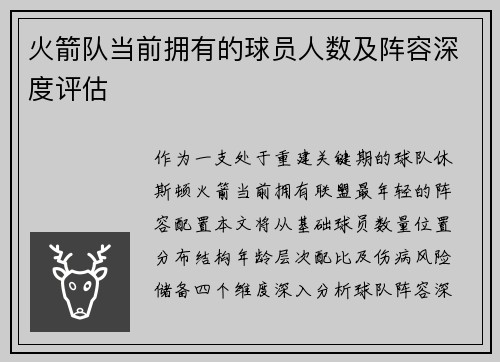 火箭队当前拥有的球员人数及阵容深度评估
